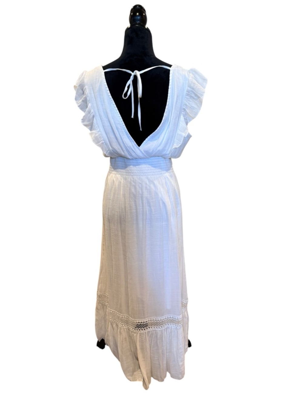J Gee White Midi Maxi Graduation Dress Smocked Waist Flutter Sleeves Size Large - Picture 3 of 8